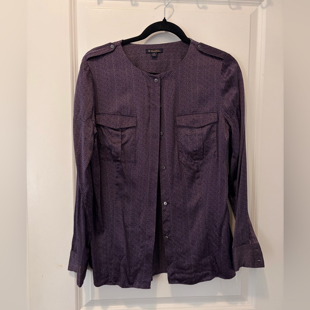Brooks Brothers Purple 100% Silk Collarless Button-down Blouse - 8
